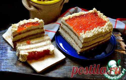 Селёдочный торт с красной икрой - кулинарный рецепт