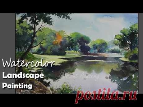 Watercolor Landscape Painting FULL VIDEO | How to Paint Lake, Trees