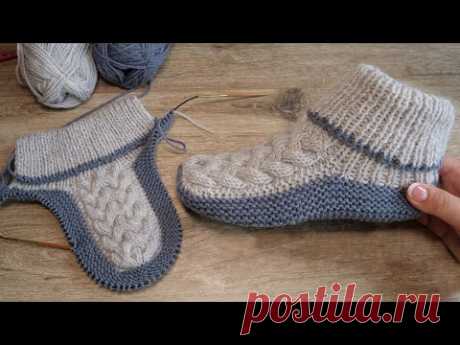 Бесшовные следки спицами с королевской косой 👑 Homemade knitted slippers 👌🏻