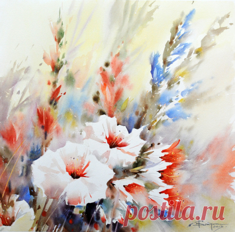 Акварели на бутонах, листве, капле чистой росы...Corneliu Dragan-Targoviste