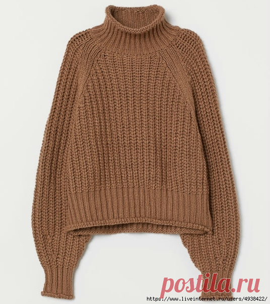 СВИТЕР ОТ H&M 2020. ВЯЖЕМ С ВИКОЙ (ШКОЛА РУКОДЕЛИЯ).
От автора :
ПОВТОРЯЮ СВИТЕР H&M 2020//РЕГЛАН С ПОДРЕЗАМИ.

Фото оригинального свитера.
Укороченный свитер рельефной вязки из пряжи с добавлением шерсти.
Высокий ворот, заниженная линия плеча и длинные рукава.
Закрученный край воротника, низа рукавов и низа джемпера
Состав: Полиэстер 50%, Акрил 45%, Шерсть 5%
Видео МК из двух частей