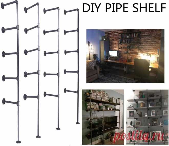 Amazon.com: Topower Industrial French Country Style Decorative Pipe Wooden Wall ShelvesRustic DIYCeiling Pipe Shelf Wall Vintage Hung Bracket Industrial Shelves (Five-Layer × 4, Black): Home & Kitchen