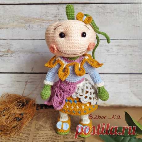 PDF Тыковка крючком. FREE crochet pattern; Аmigurumi vegetable patterns. Амигуруми схемы и описания на русском. Вязаные игрушки и поделки своими руками #amimore - тыква, овощ, кукла, хэллоуин.