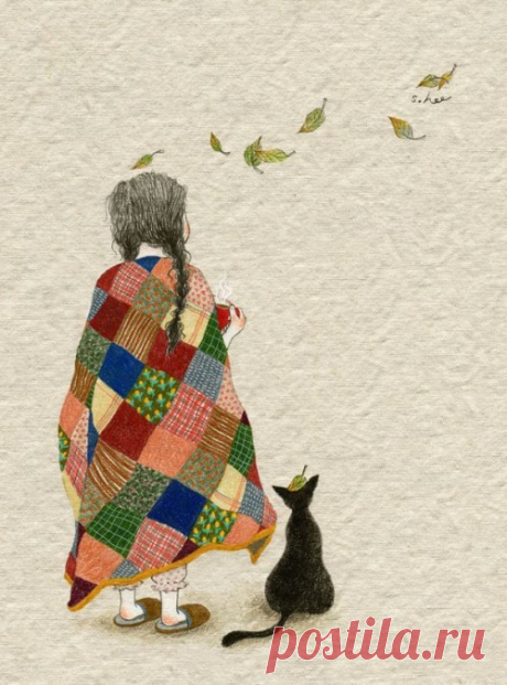 Девочка и ее кот - иллюстрации корейской художницы Lee S. Hee