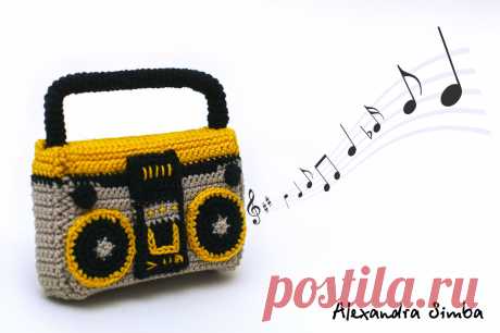 PDF Бумбокс крючком. FREE crochet pattern; Аmigurumi toy patterns. Амигуруми схемы и описания на русском. Вязаные игрушки и поделки своими руками #amimore - маленький магнитофон, бумбокс, игрушка для игрушки.