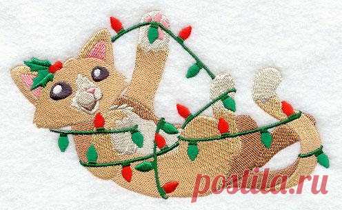 Cat Towel - Christmas Towel - Embroidered Towel - Flour Sack Towel - Hand Towel - Bath Towel - Fingertip Towel - Apron Embroidered Christmas Towel - Tangled up in Christmas Cat  Embroidered Flour Sack Towel, Embroidered Hand Towel, Embroidered Bath Towel, Embroidered Apron, Fingertip Towel  Flour Sack towels are white cotton measuring 33 x 38.  Bathroom Towels are terrycloth in white or ivory.  Aprons are