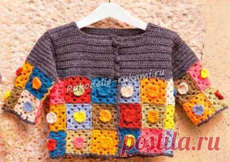 Детский пуловер с квадратами крючком