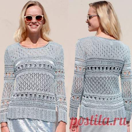 Ажурный пуловер Ясмин. Роскошная модель с эффектом металлика | Paradosik_Handmade Пульс Mail.ru