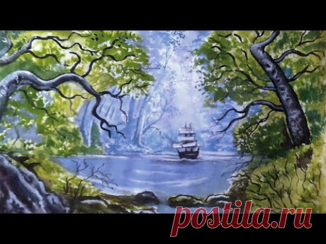 Как нарисовать летний пейзаж гуашью. Монотипия. Рисунки для срисовки