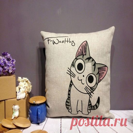 Наволочка для диванной подушки &quot;Милый котик&quot; | Fabylonia.ru - Ежедневное вдохновение лучшими дизайнерскими вещами