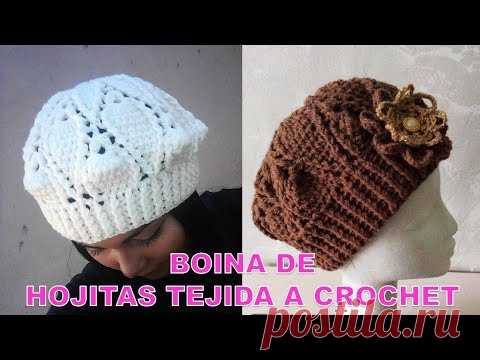 VIDEO COMPLETO de Boina tejida a crochet en punto hojitas paso a paso