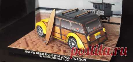 Volkswagen Beetle 1956 Custom Woody Wagon - Paper Model 1:35 Scale - Paperdiorama - Donwload Free Paper Model