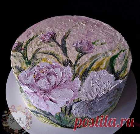 Painted buttercream flower cake