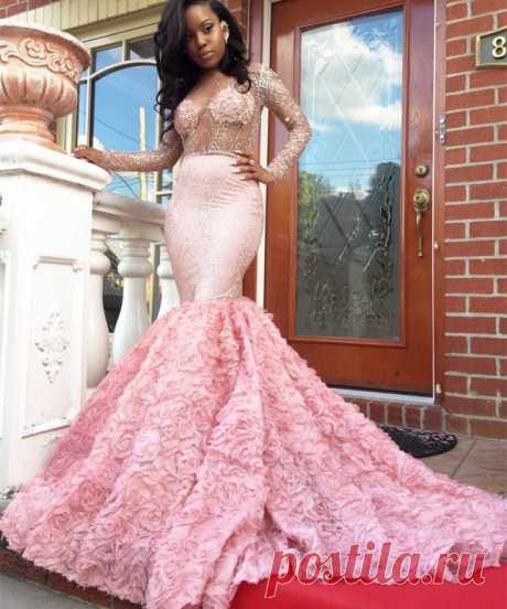 Beadings Elegant Appliques Mermaid Pink Sleeves Long Prom Dress BA4595 BK0_High Quality Wedding Dresses, Prom Dresses, Evening Dresses, Bridesmaid Dresses, Homecoming Dress - 27DRESS.COM