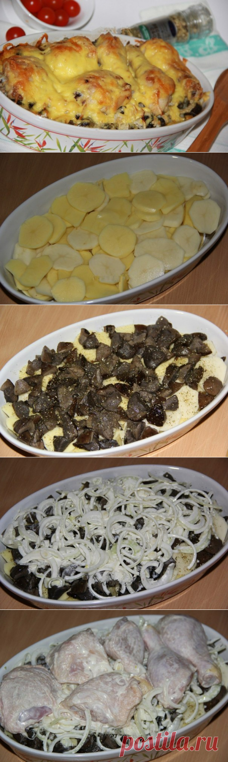Куриные ножки с картошкой и грибами в духовке / Вкусные привычки