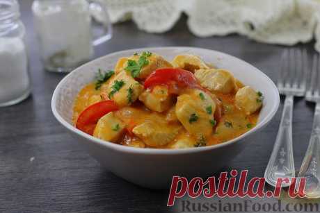 Рецепт: Индейка, тушенная с овощами в сметанно-томатном соусе на RussianFood.com