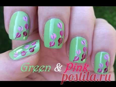 GREEN &amp; PINK Nail Art / Super Easy Pastel Nails By Using Toothpick &amp; Dotting Tool