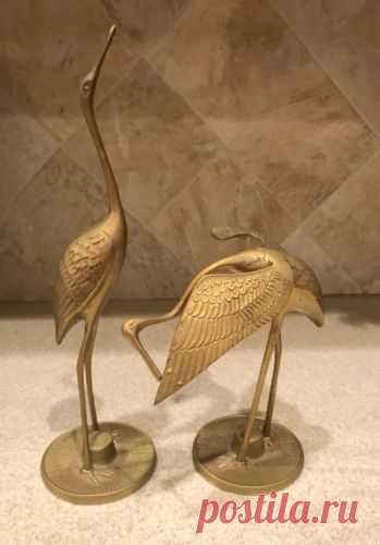 SOLID Bronze Brass SET 2 Crane Heron Bird 12