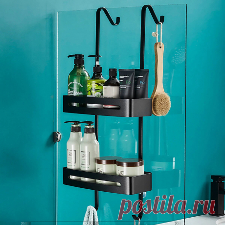 Black Hanging Bath Shelves Bathroom Shelf Organizer Nail-free Shampoo Holder - US$37.99