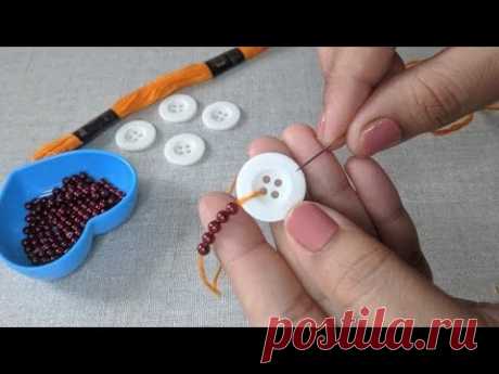 Amazing Hand Embroidery Button flower design trick | Easy Hand Embroidery Button design idea:Kurti