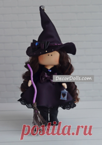 Witch Rag Doll, Halloween Art Doll, Soft Cloth Doll, Fabric Rag Doll b – Decor Dolls