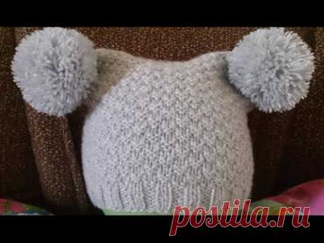 ВЯЗАНИЕ СПИЦАМИ!ДЕТСКАЯ ШАПКА С ПУМПОНАМИ!Knitting