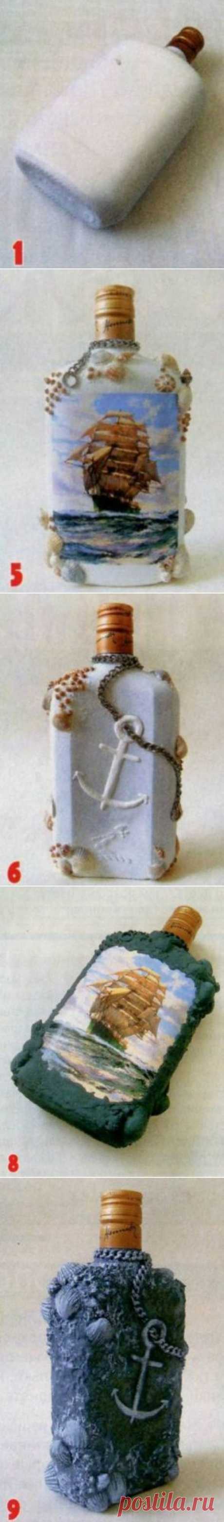Декупаж бутылки в морском стиле | Мадам Жадина - сайт полезных советов
