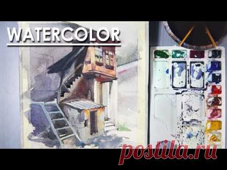 Watercolor Painting : A Composition on Village House | step by step