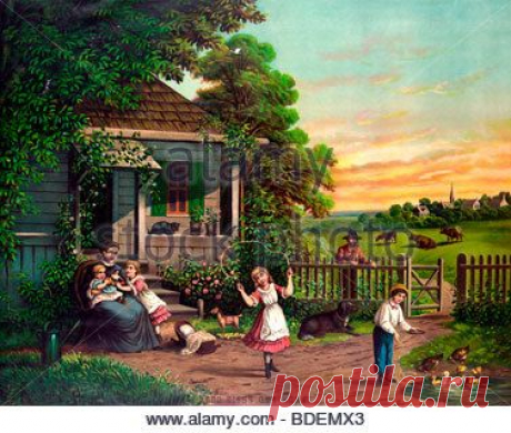 God Bless Our Home - A Happy Family On The Farm, Circa 1885 Stock Photo, Picture And Royalty Free Image. Pic. 25524635