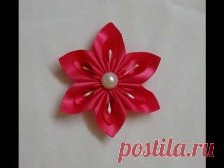 DIY Kanzashi flower, easy ribbon flowers tutorial, how to make,kanzashi flores de cinta - YouTube