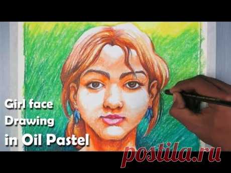 How to Draw A Girl Face and paint step by step in Oil Pastel