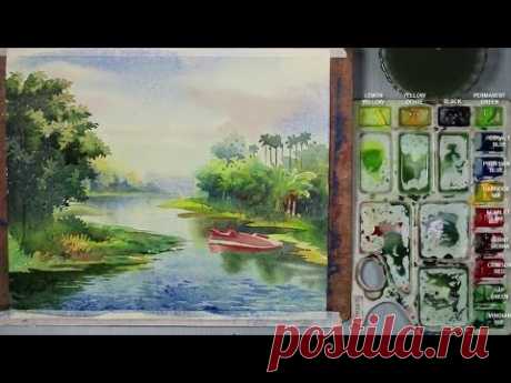 How to Paint A Riverside Landscape in Watercolor