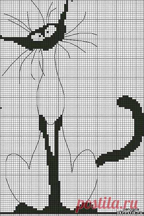 Схема для вышивки крестом: Кошка черно-белая.