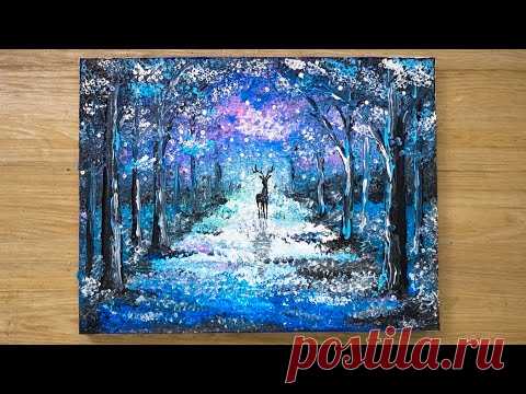 Как нарисовать оленя / Техника росписи ватных тампонов # 427