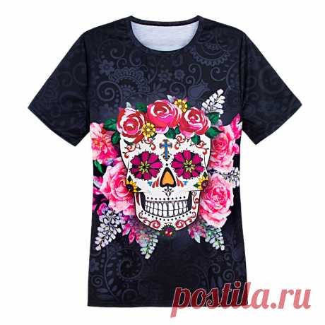 Camiseta en 3D con flores y calavera de México para mujer, camiseta de manga corta con estampado de rosas para mujer, disfraz Casual de moda para mujer adulta-in Camisetas from Ropa de mujer on AliExpress