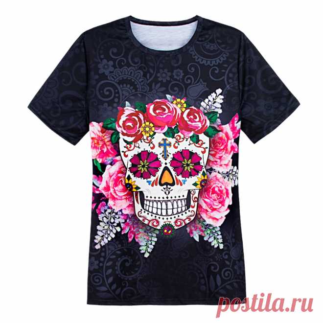 Camiseta en 3D con flores y calavera de México para mujer, camiseta de manga corta con estampado de rosas para mujer, disfraz Casual de moda para mujer adulta-in Camisetas from Ropa de mujer on AliExpress