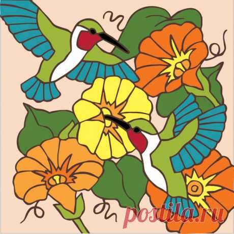 6x6 Hummers withflowers Decorative Art Tile - Hand N Hand Designs