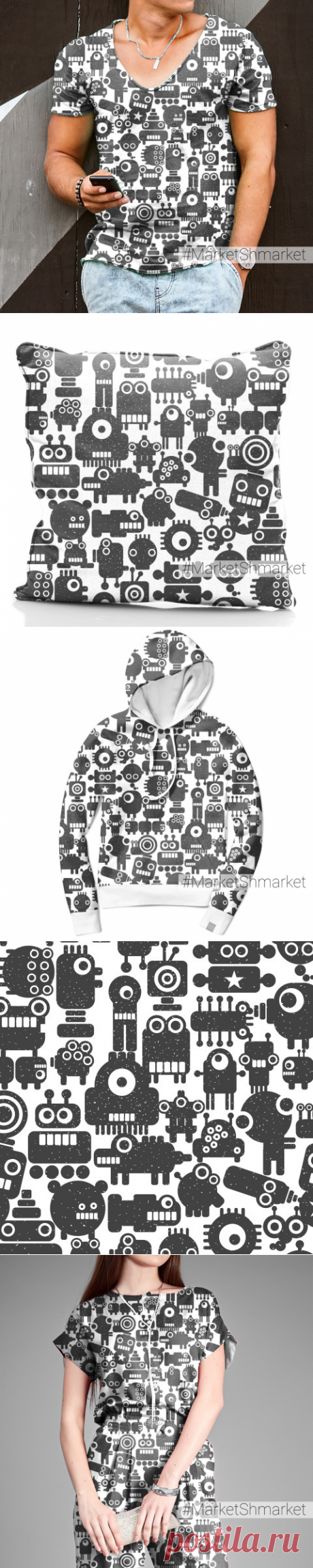 Ткань Маленькие роботы - закажи на #MarketShmarket.com любая ткань с любым принтом