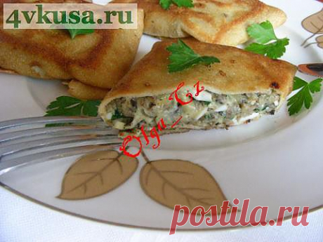 Блинные &quot;конвертики&quot; с шампиньонами, сыром и яйцами | 4vkusa.ru