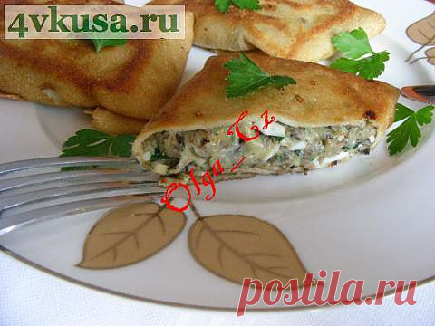 Блинные "конвертики" с шампиньонами, сыром и яйцами | 4vkusa.ru