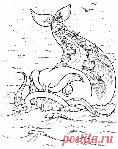 Раскраски Кит, Раскраска Чудо юдо рыба кит Сказки.