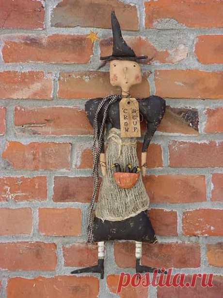 PDF E-PATTERN Primitive Folk Art 'Crow Soup' Witch от OffTheBeam