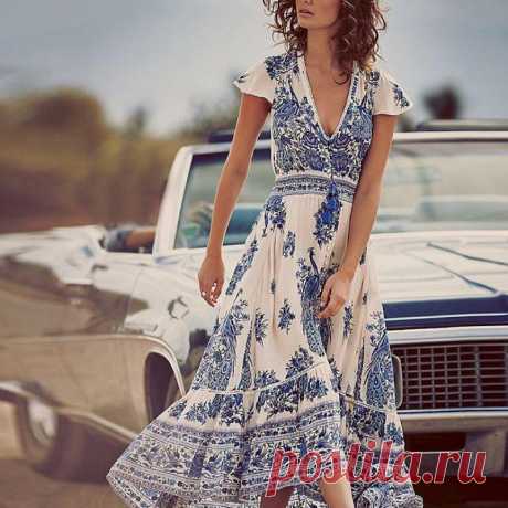 2018 Vintage Women Summer Boho Long Maxi Evening Party Dress V-Neck Beach Dresse Gender: Women

Brand Name: ETOSELL

Dresses Length: Ankle-Length

Pattern Type: Geometric

Model Number: Dress

Decoration: None

Style: Vintage

Material: Chiffon

Silhouette: Fit and Flare

Sleeve Length(cm): Short

Neckline: V-Neck

Season: ...