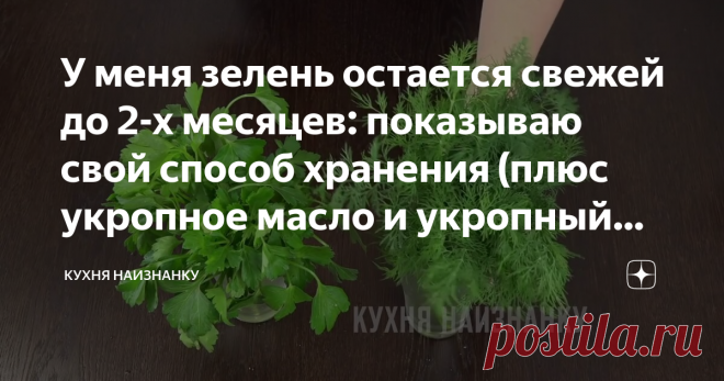 У меня зелень остается свежей до 2-х месяцев: показываю свой способ хранения (плюс укропное масло и укропный соус)