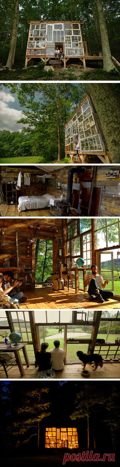 6 Pictures of a Beautiful Cabin in the Woods Built for $500, Made from Discarded Windows - TechEBlog