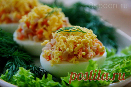 Яйца, фаршированные корейской морковкой и ветчиной - 8 ЛОЖЕК