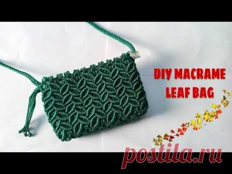 Diy Macrame Leaf Bag, Tutorial Tas Tali Kur - YouTube  материалы: зеленая веревка 48 штук x 160 см (24 головки), размер сумки 14 см в высоту и 19 см в длину