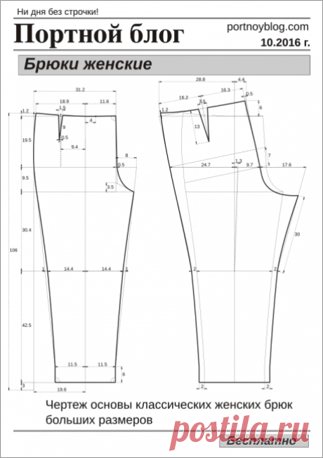 Выкройка женских брюк больших размеров | Портной блог