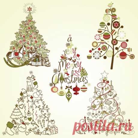 Vintage retro style christmas tree collection vector Free vector in Encapsulated PostScript eps ( .eps ) vector illustration graphic art design format format for  3.55MB