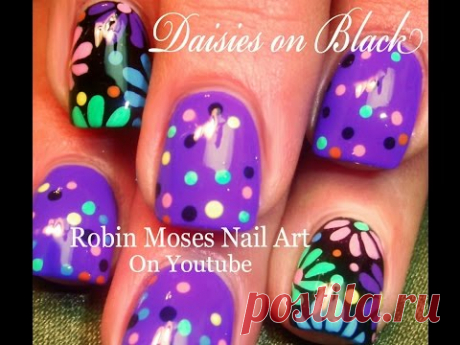 Easy Daisies Nail Art | Fun Purple Polka dot Daisy Nail Art for beginners!!!